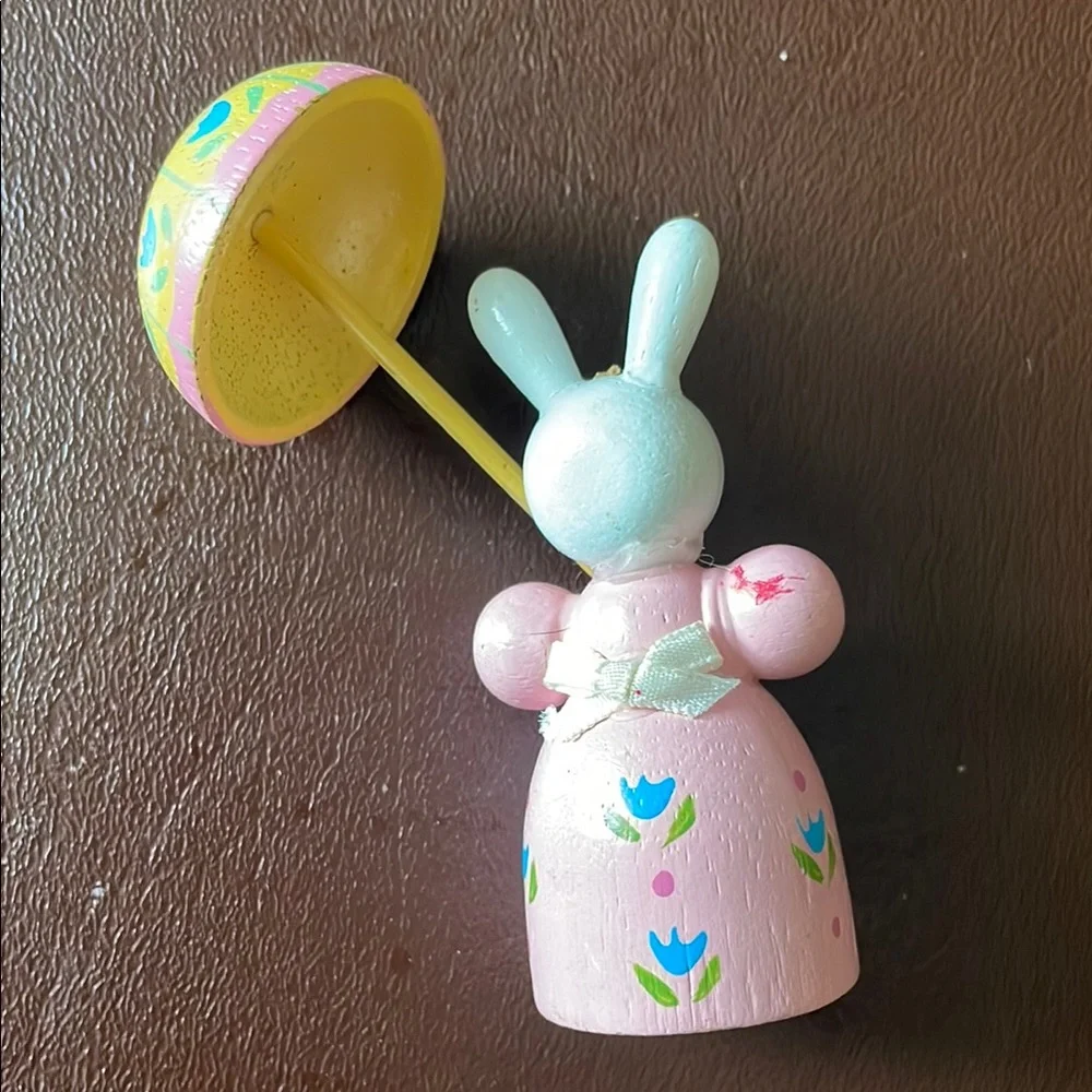 VTG Wooden Mrs. Bunny with Yellow Umbrella hand painted